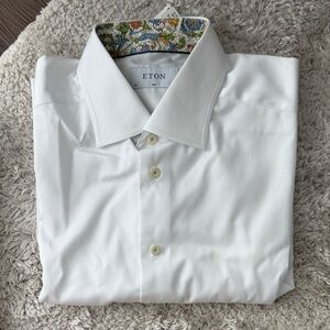 Eton White Dress Shirt with Floral Collar